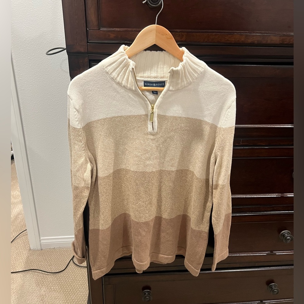 NWT Karen Scott Kathleen 1/4 Zip Cotton Sweater size large